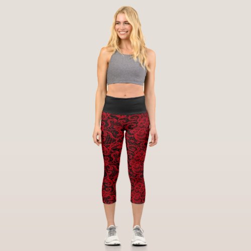 Pretty Delicate Red Lace Capri Leggings