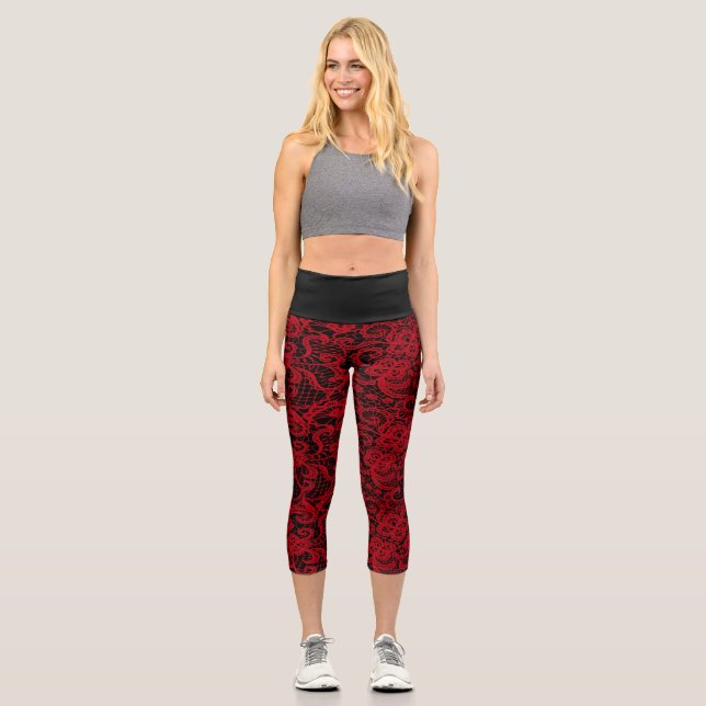 Pretty Delicate Red Lace Capri Leggings (Front)