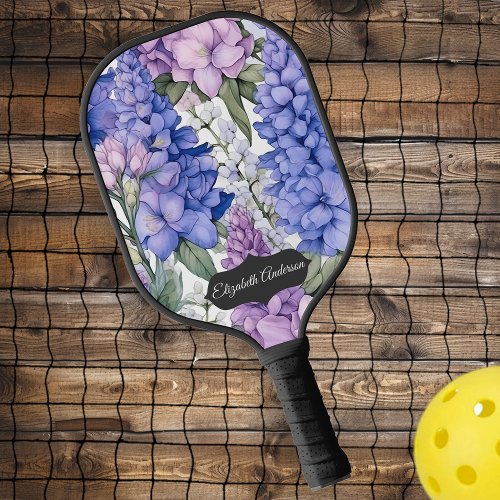 Pretty Delphinium Flower Patterned Personalized   Pickleball Paddle