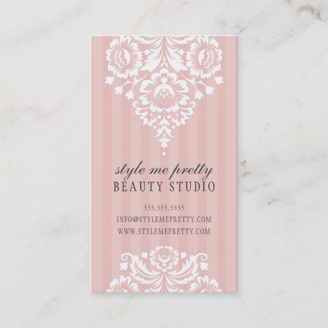 PRETTY DESIGN simple floral white pale pink grey Business Card (Front)