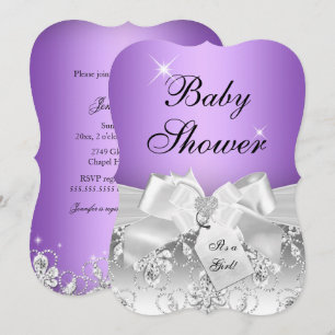 Pretty Diamond Bow Purple Baby Shower Invite