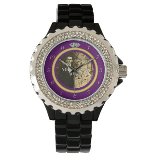 Pretty Diamond Wedding Ring with Photo on Purple Watch