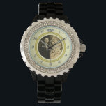 Pretty Diamond Wedding Ring with Photo on Yellow Watch<br><div class="desc">This elegant custom watch has a diamond wedding ring look. The gold band forms a circle with silver clock numbers around the outside, the "12" replaced by the image of a diamond. It all stands out boldly on a light yellow background (see color variations under "Weddings" in our store), which...</div>