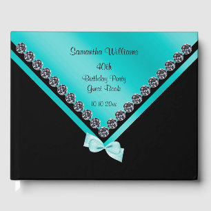 Pretty Diamonds & Teal Bow 40th Birthday Guest Book