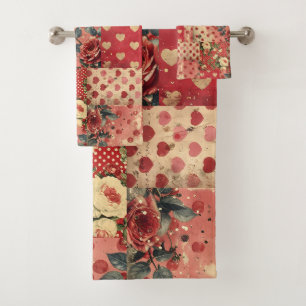 Pretty Distressed Look Vintage Shabby Chic Floral Bath Towel Set