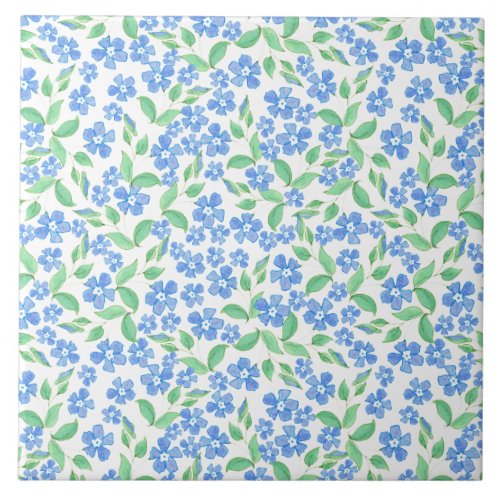 Pretty Ditsy Blue Green White Periwinkle Flowers Ceramic Tile