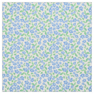 Pretty Ditsy Blue Green White Periwinkle Flowers Fabric