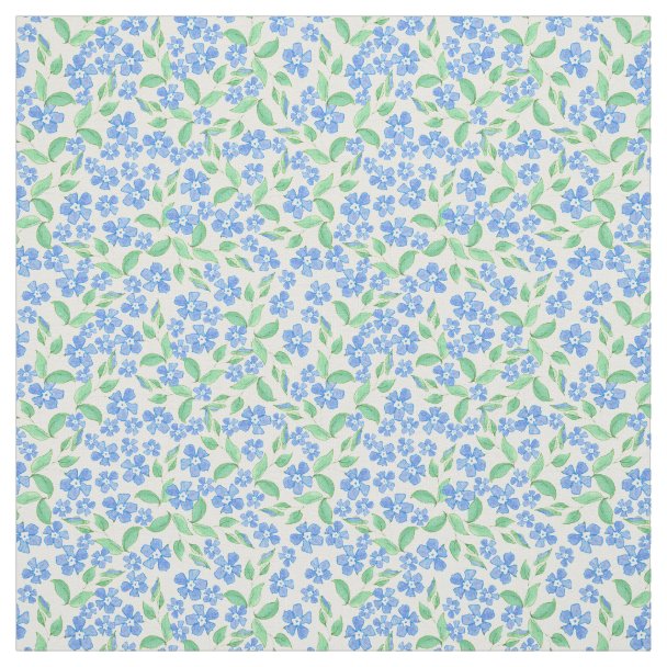 Ditsy Bright Blue Periwinkles on Green Floral Fabric Zazzle