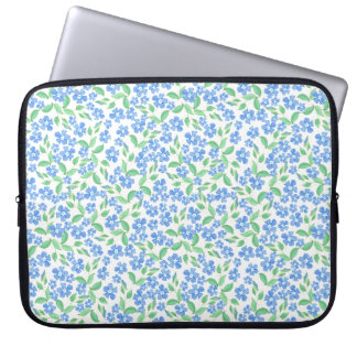 Pretty Ditsy Blue Green White Periwinkle Flowers Laptop Sleeve