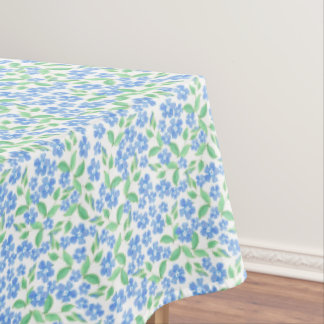 Pretty Ditsy Blue Green White Periwinkle Flowers Tablecloth