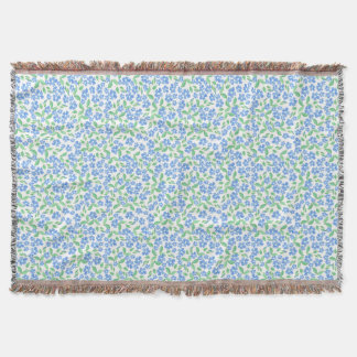 Pretty Ditsy Blue Green White Periwinkle Flowers Throw Blanket