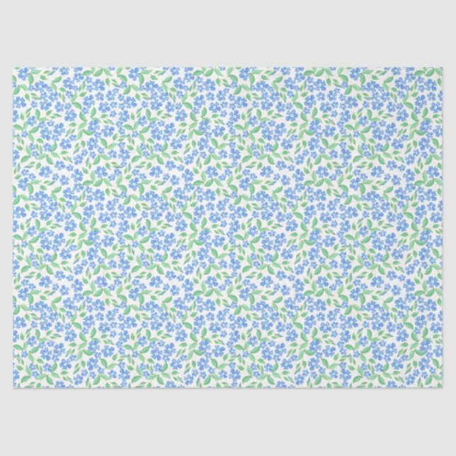 Pretty Ditsy Blue Green White Periwinkle Flowers Tissue Paper (Front)