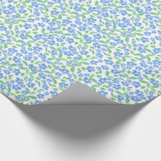 Pretty Ditsy Blue Green White Periwinkle Flowers Wrapping Paper
