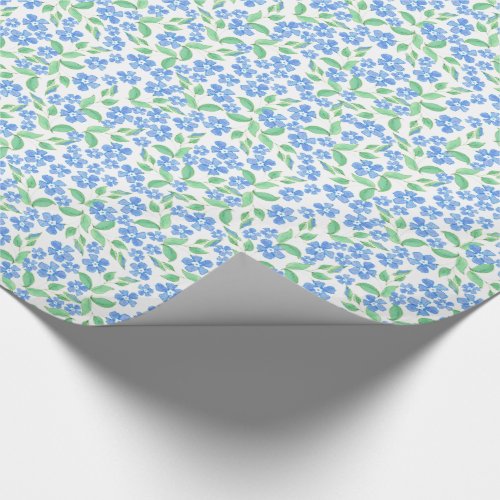 Pretty Ditsy Blue Green White Periwinkle Flowers Wrapping Paper