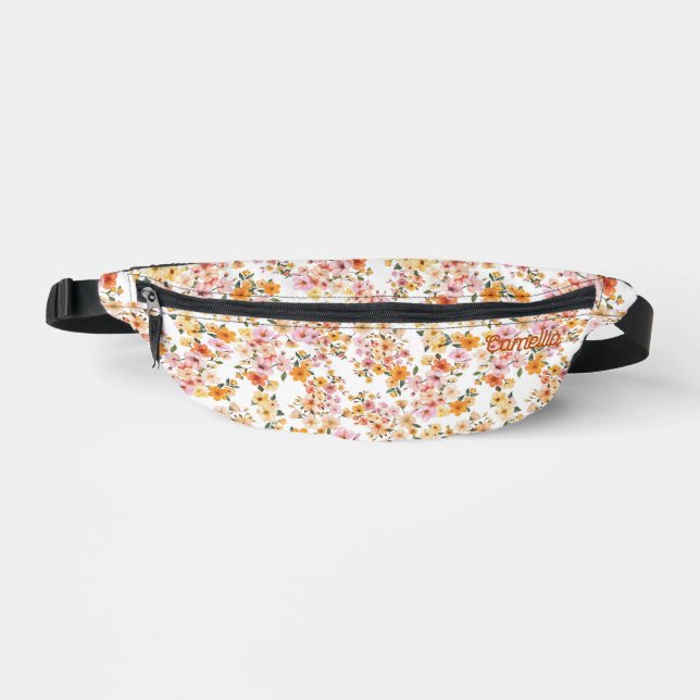 Pretty Ditsy Floral Pattern Yellow Orange Custom Fanny Pack (Front)