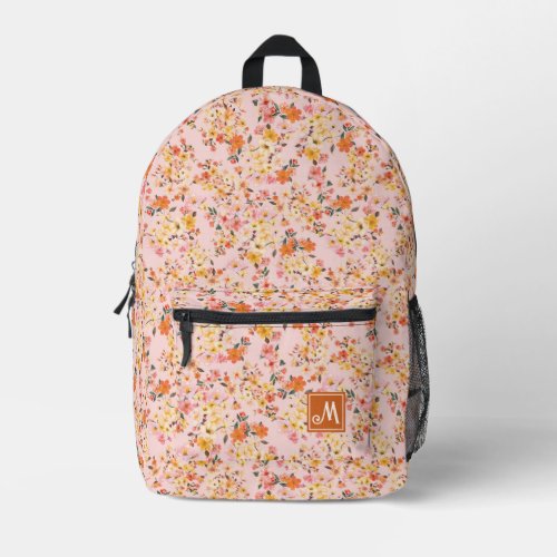 Pretty Ditsy Floral Pattern Yellow Orange Custom Printed Backpack