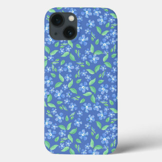 Pretty Ditsy Periwinkle Blue Green Floral Pattern iPhone 13 Case