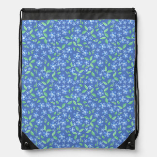 Pretty Ditsy Periwinkle Blue Green Floral Pattern Drawstring Bag