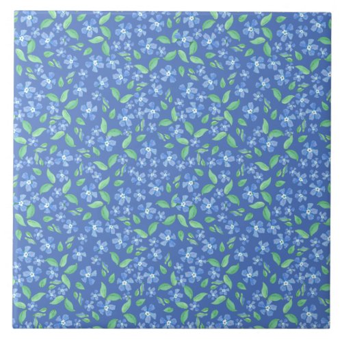 Pretty Ditsy Periwinkle Blue Green Floral Pattern Tile