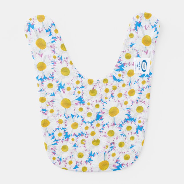 Pretty Ditzy Daisies on Blue Custom Baby Bib (Back)
