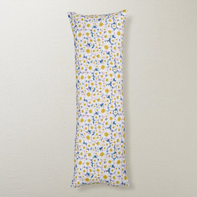 Pretty Ditzy Daisies on Blue Custom Body Pillow (Back (Vertical))