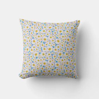 Pretty Ditzy White Daisies Pattern on Sky Blue Throw Pillow