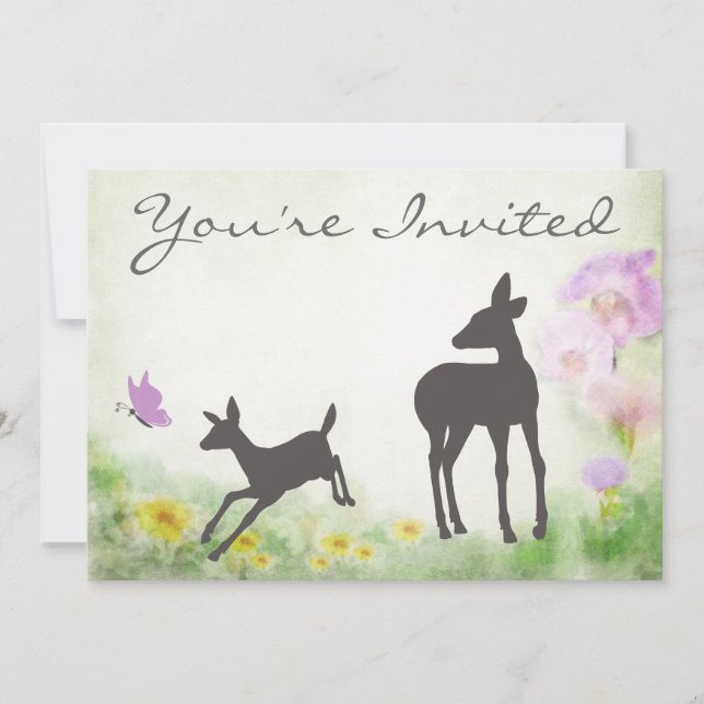 Pretty Doe and Fawn Deer Baby Shower Invitation (Front)