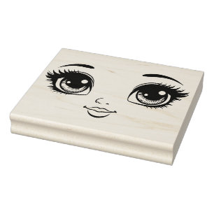 Pretty Doll Face eyes lips Original Art Rubber Stamp