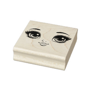 Pretty Doll Face eyes lips Original Art Rubber Stamp