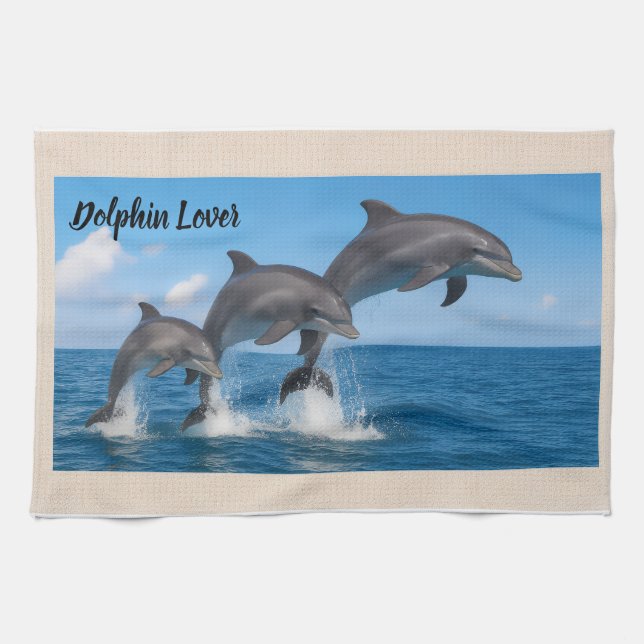 Pretty Dolphin Lover Personalized Kitchen Towel (Horizontal)