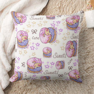 Pretty donuts Sweet pattern girly Purple White Throw Pillow