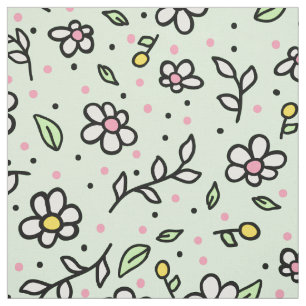 Pretty Doodle Daisy Flowers Cute Girly Pattern Fabric