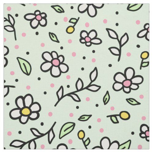Pretty Doodle Daisy Flowers Cute Girly Pattern Fabric