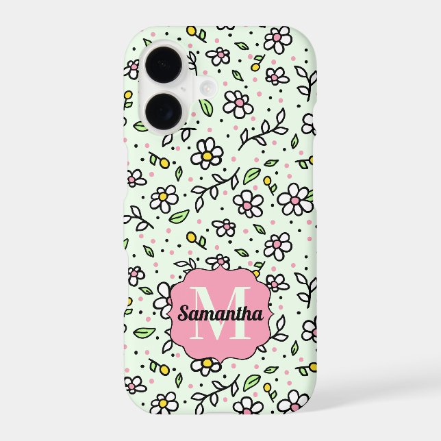 Pretty Doodle Daisy Flowers Cute Pattern Monogram Iphone Case (Back)