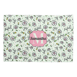 Pretty Doodle Daisy Flowers Cute Pattern Monogram Pillow Case