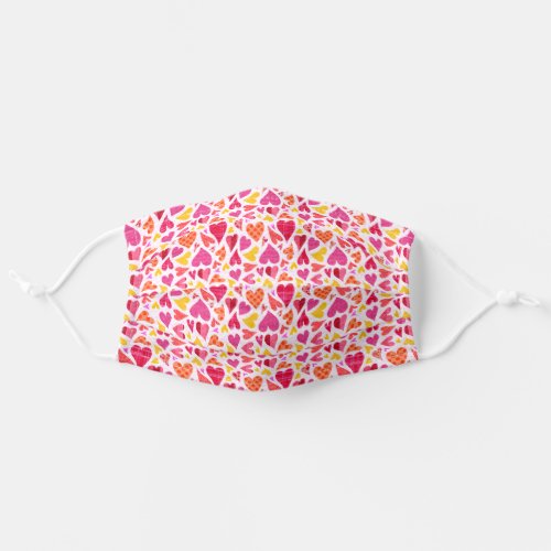 Pretty Doodle Heart Pattern in Pink and Yellow Adult Cloth Face Mask