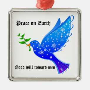 Pretty Dove & Olive Branch, Christmas or Everyday Metal Ornament
