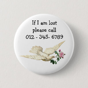 Pretty Dove with rose, Child Emergency Contact Button