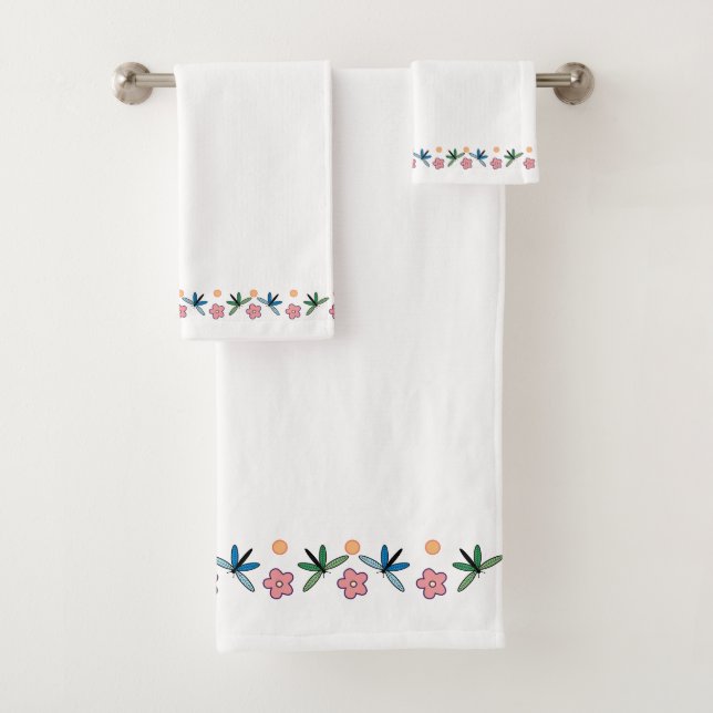 Pretty Dragonflies And Flowers Bath Towel Set (Insitu)