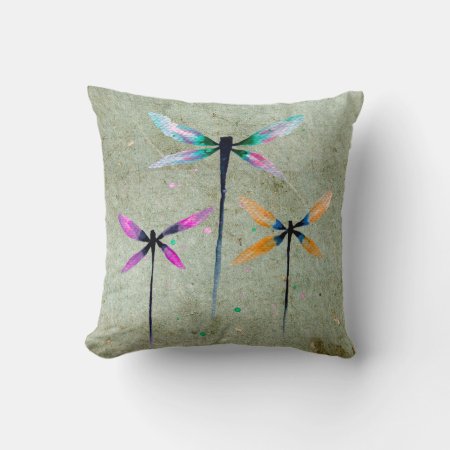 Pretty Dragonflies Watercolor Illustration Throw Pillow