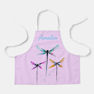 Pretty dragonflies watercolor rustic apron