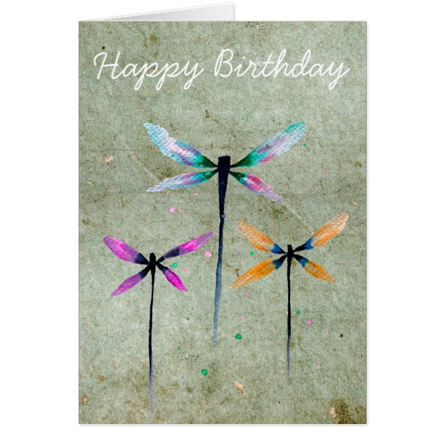 Pretty dragonflies watercolor rustic cards (Front)