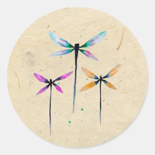 Pretty dragonflies watercolor rustic classic round sticker