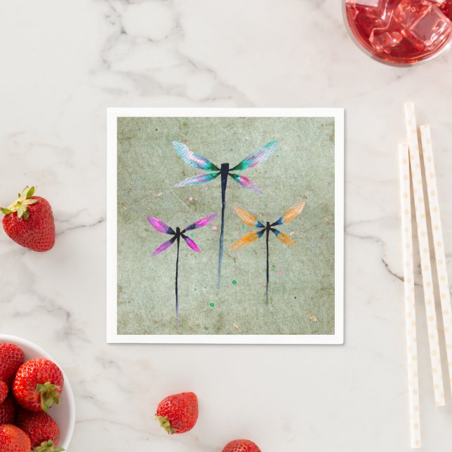 Pretty dragonflies watercolor rustic napkins (Insitu)