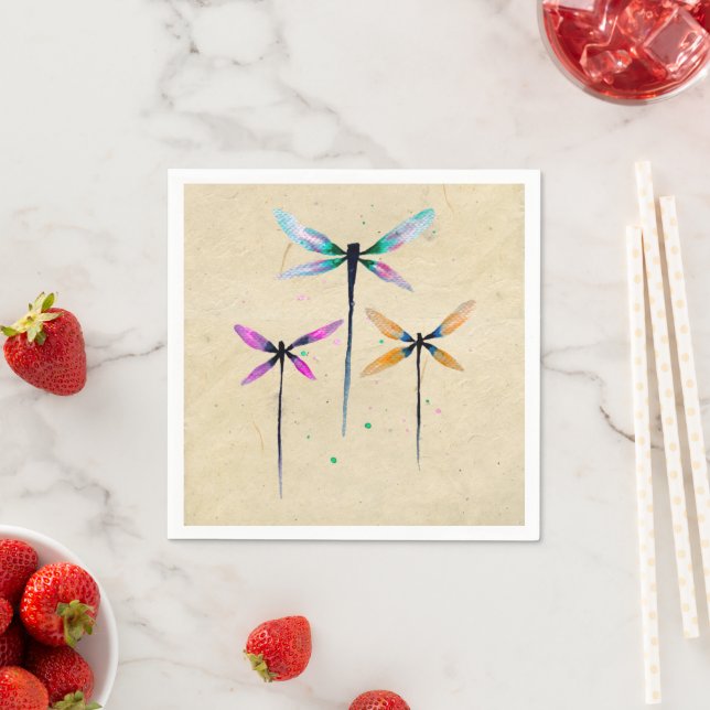 Pretty dragonflies watercolor rustic napkins (Insitu)