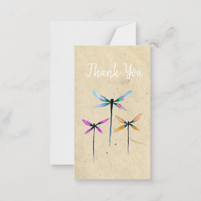 Pretty dragonflies watercolor rustic note card (Front)