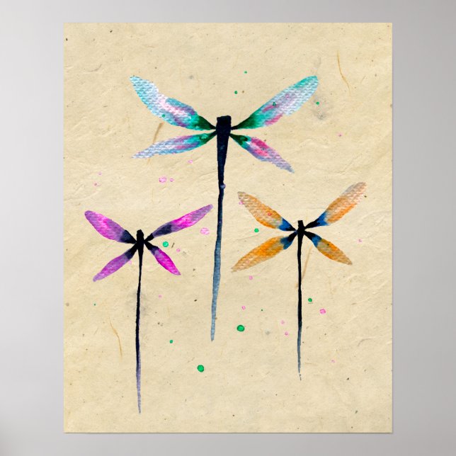 Pretty dragonflies watercolor rustic poster (Front)