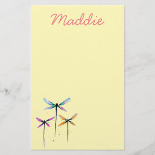 Pretty dragonflies watercolor rustic stationery