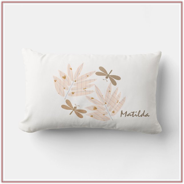 Pretty Dragonfly and Leaves Feminine Lumbar Pillow (Creator Uploaded)