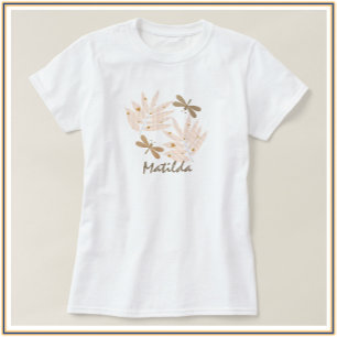 Pretty Dragonfly and Leaves Feminine Rustic T-Shirt